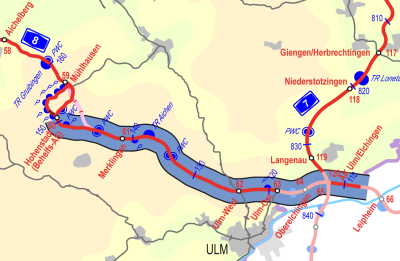 Ein Kartenausschnitt zeigt den Verlauf der NWA an der A8.