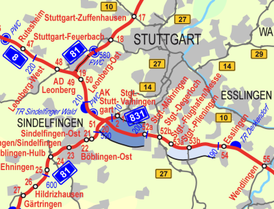 Ein Kartenausschnitt zeigt den Verlauf der TSF an der A8.