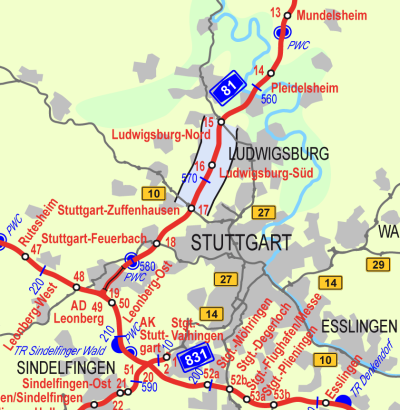 Ein Kartenausschnitt zeigt den Verlauf der TSF an der A81.