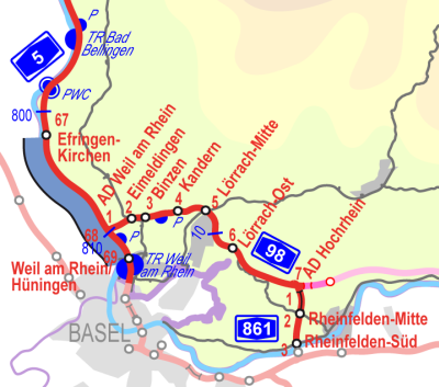 Ein Kartenausschnitt zeigt den Verlauf der VLS an der A5.
