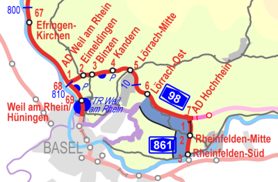 Ein Kartenausschnitt zeigt den Verlauf der VLS an der A861.